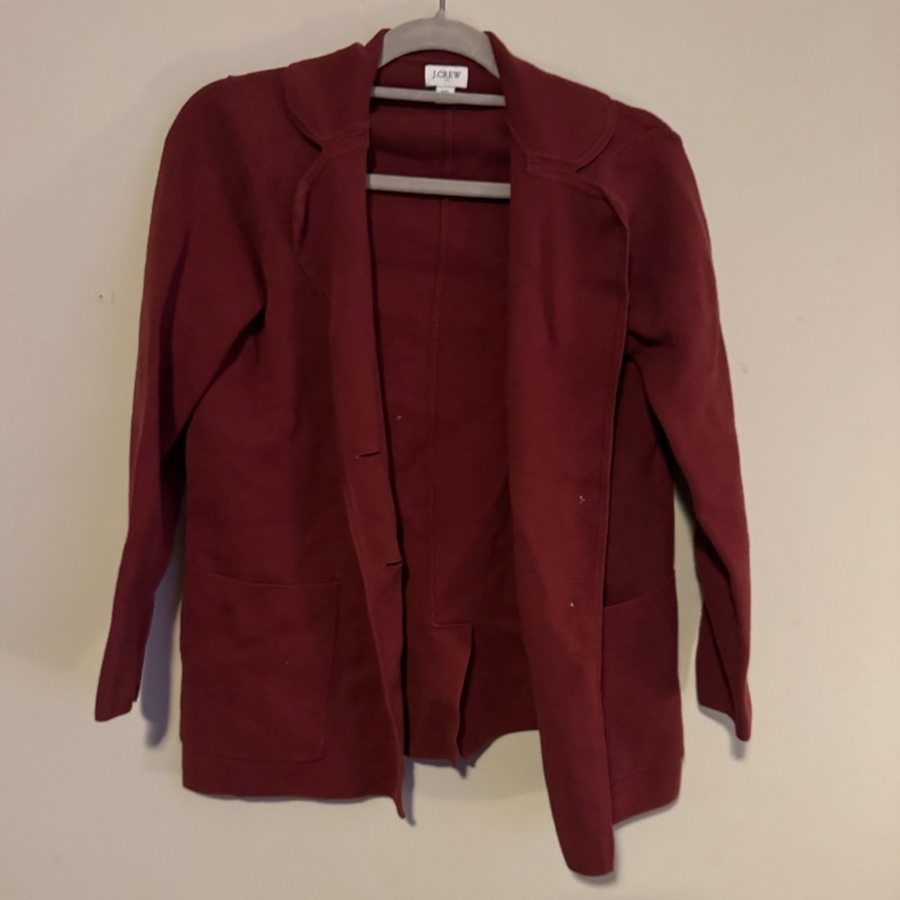 GUC Classic J. Crew Women's Burgundy Collared Cardigan Blazer in 100% Cotton
